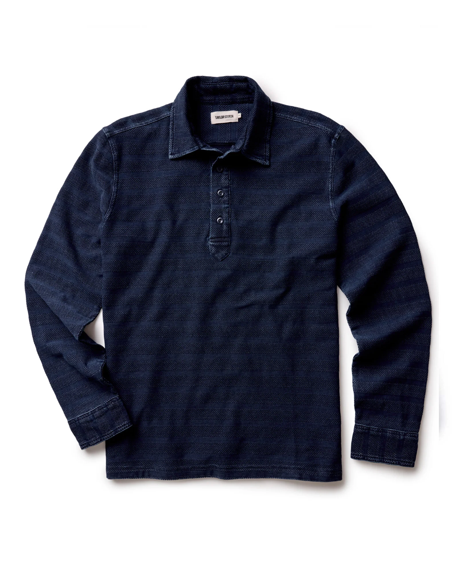 The Long Sleeve Polo in Indigo Knit Stripe