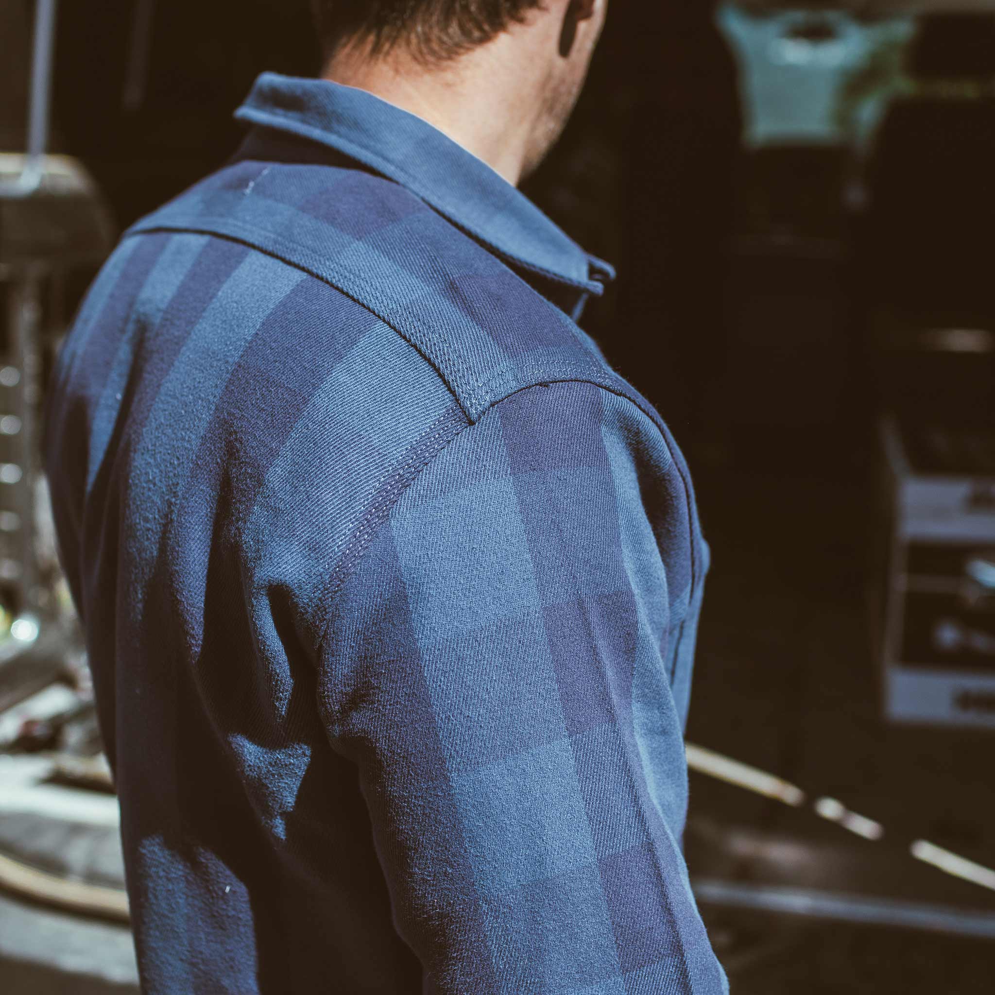 The Moto Utility Shirt in Royal & Navy Buffalo Plaid - Image 2